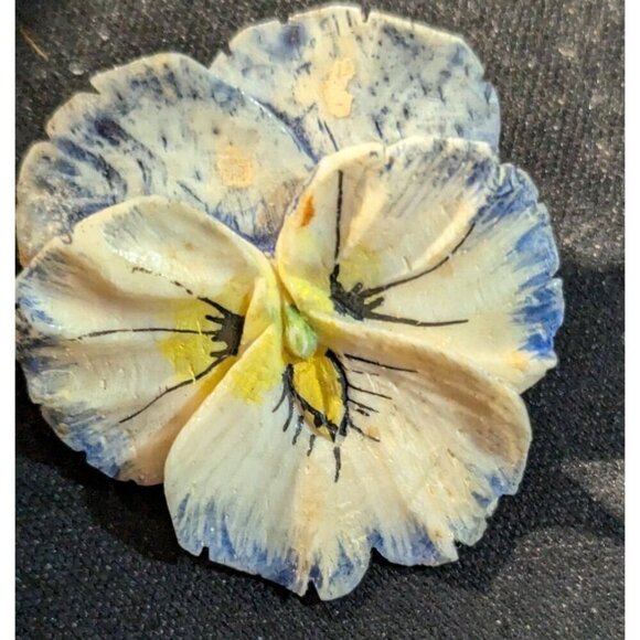 Vintage Antique  Pansy flower brooch pin  Estate C clasp yellow blue celluloid? - Picture 6 of 8